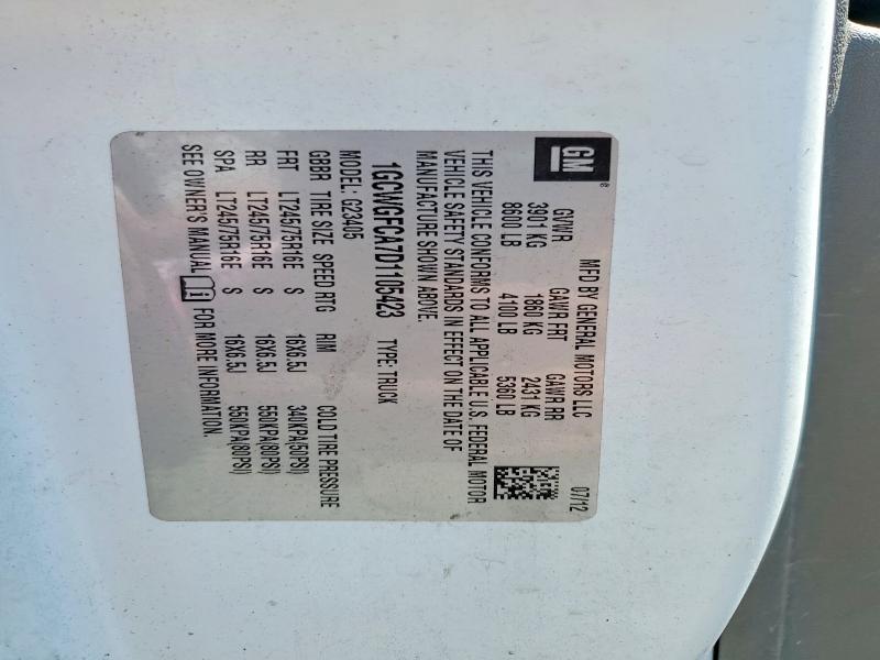 Aukcja sprzedaży 2013 Chevrolet Express G2500, vin: 1GCWGFCA7D1105423, numer aukcji: 62004116