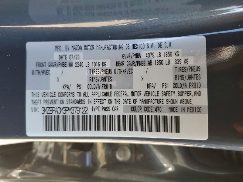 61387666 :رقم المزاد ، 3MZBPACM3PM379122 vin ، 2023 Mazda 3 مزاد بيع