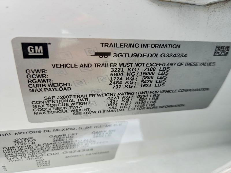 Продаж на аукціоні авто 2020 Gmc Sierra, vin: 3GTU9DED0LG324334, номер лоту: 61302046