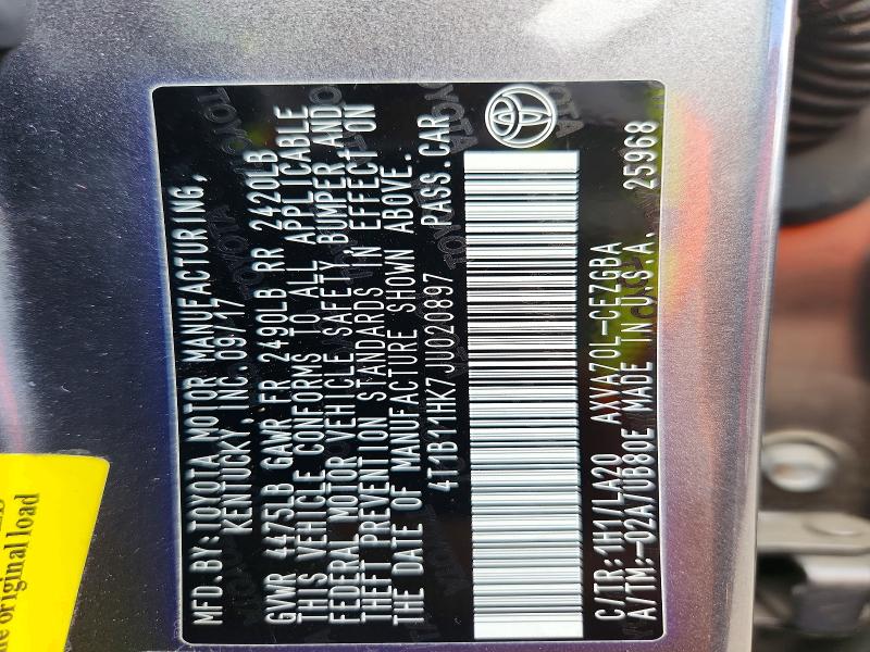 2018 Toyota Camry მანქანა იყიდება აუქციონზე, vin: 4T1B11HK7JU020897, აუქციონის ნომერი: 60085486