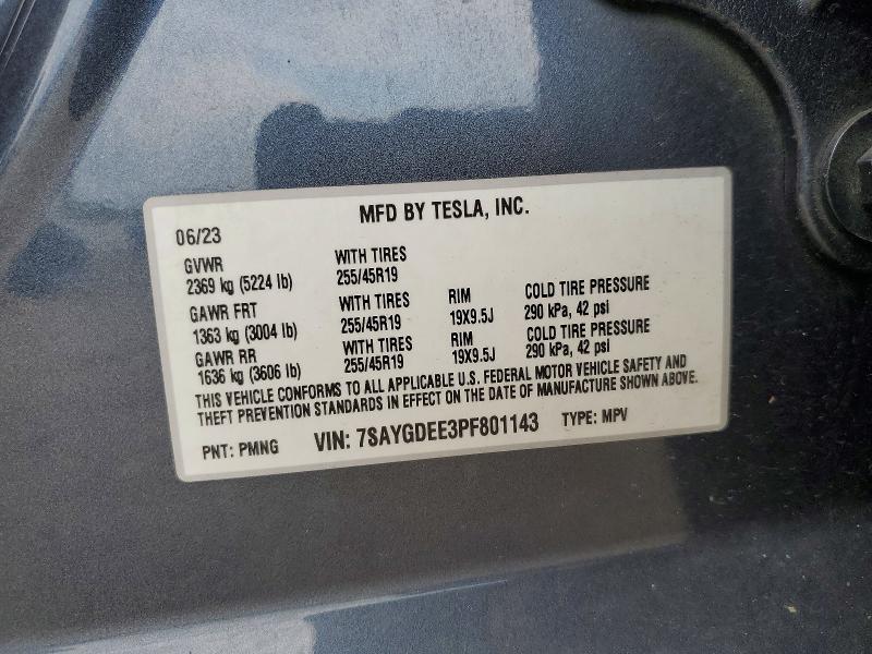Продажа на аукционе авто 2023 Tesla Model Y, vin: 7SAYGDEE3PF801143, номер лота: 60073196