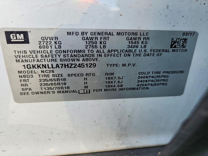 61063226 :رقم المزاد ، 1GKKNLLA7HZ245129 vin ، 2017 Gmc Acadia مزاد بيع