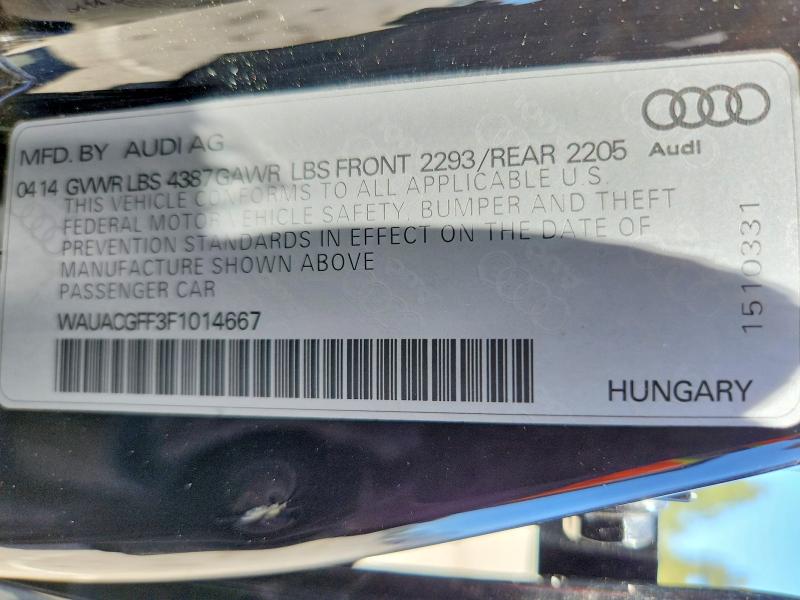 60144086 :رقم المزاد ، WAUACGFF3F1014667 vin ، 2015 Audi A3 مزاد بيع