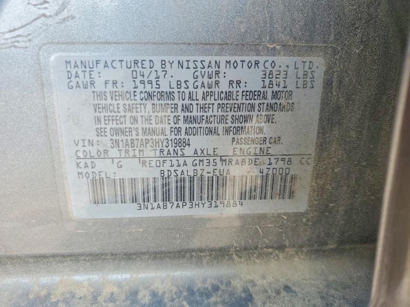 Продажа на аукционе авто 2017 Nissan Sentra, vin: 3N1AB7AP3HY319884, номер лота: 59350686