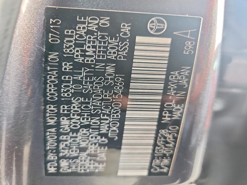 61396346 :رقم المزاد ، JTDKDTB3XD1548691 vin ، 2013 Toyota Prius C مزاد بيع