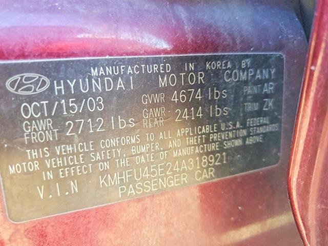 Aukcja sprzedaży 2004 Hyundai Xg, vin: KMHFU45E24A318921, numer aukcji: 62327316