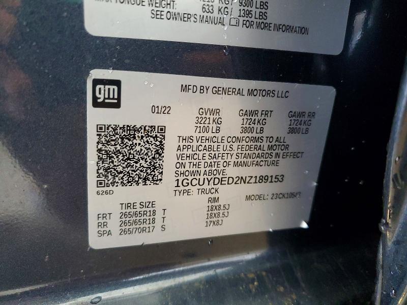 Продажа на аукционе авто 2022 Chevrolet Silverado Ltd, vin: 1GCUYDED2NZ189153, номер лота: 62522736