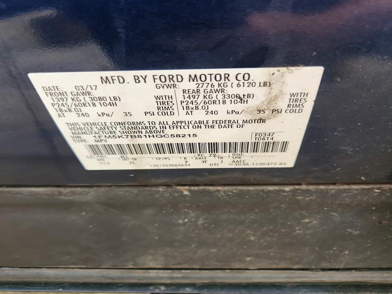 Aukcja sprzedaży 2017 Ford Explorer, vin: 1FM5K7B81HGC58215, numer aukcji: 63007426