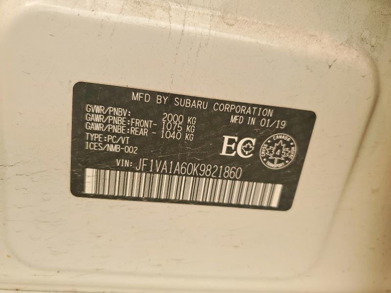 60623446 :رقم المزاد ، JF1VA1A60K9821860 vin ، 2019 Subaru Wrx مزاد بيع