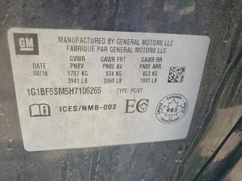 Продажа на аукционе авто 2017 Chevrolet Cruze, vin: 1G1BF5SM5H7106265, номер лота: 58918286