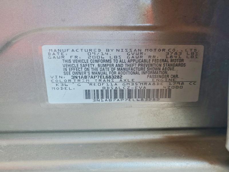 2014 Nissan Sentra მანქანა იყიდება აუქციონზე, vin: 3N1AB7AP7EL683282, აუქციონის ნომერი: 61532856