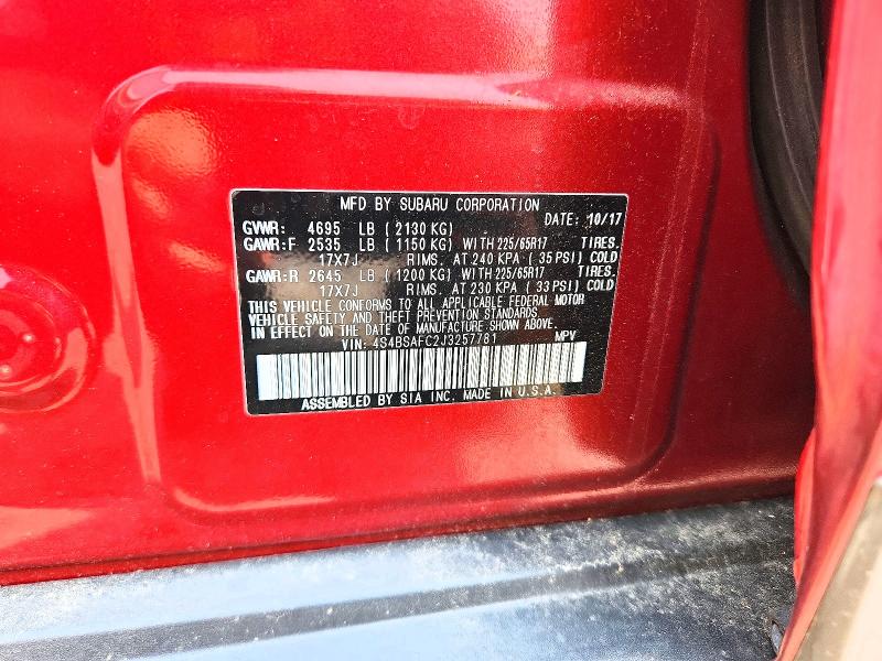 Продаж на аукціоні авто 2018 Subaru Outback, vin: 4S4BSAFC2J3257781, номер лоту: 61576426