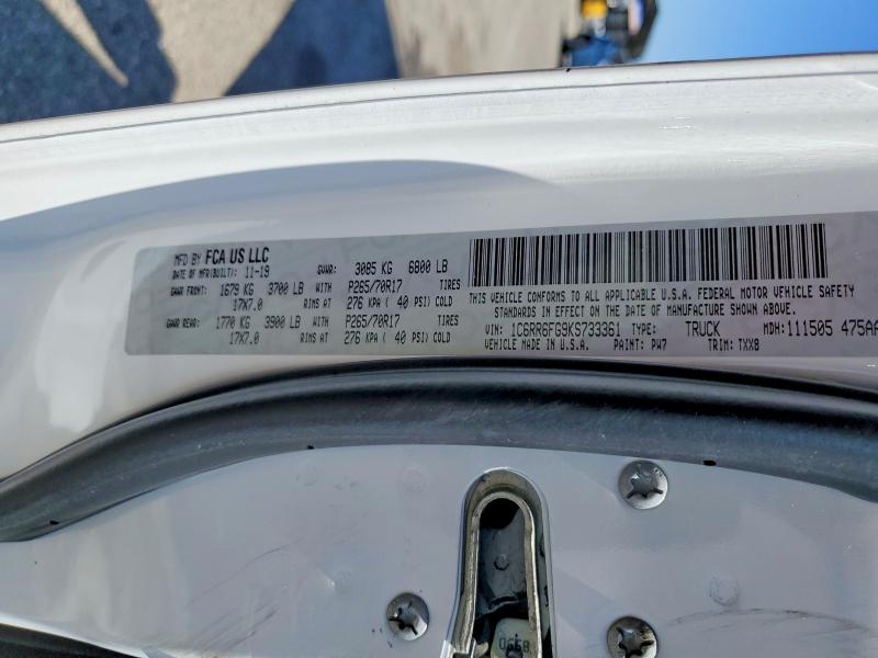 Продаж на аукціоні авто 2019 Ram 1500 Classic, vin: 1C6RR6FG9KS733361, номер лоту: 62877526