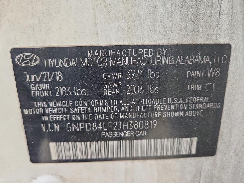 60153696 :رقم المزاد ، 5NPD84LF2JH380819 vin ، 2018 Hyundai Elantra مزاد بيع