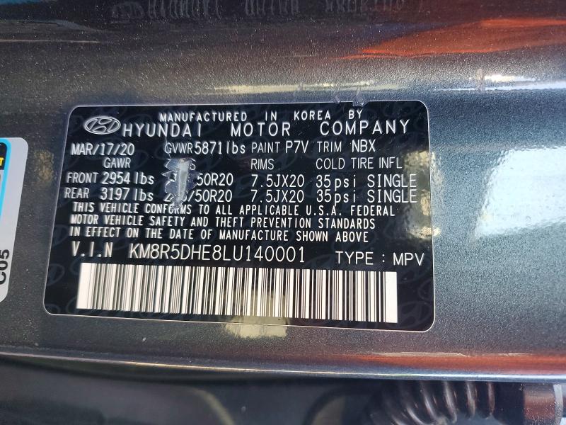 58944946 :رقم المزاد ، KM8R5DHE8LU140001 vin ، 2020 Hyundai Palisade مزاد بيع