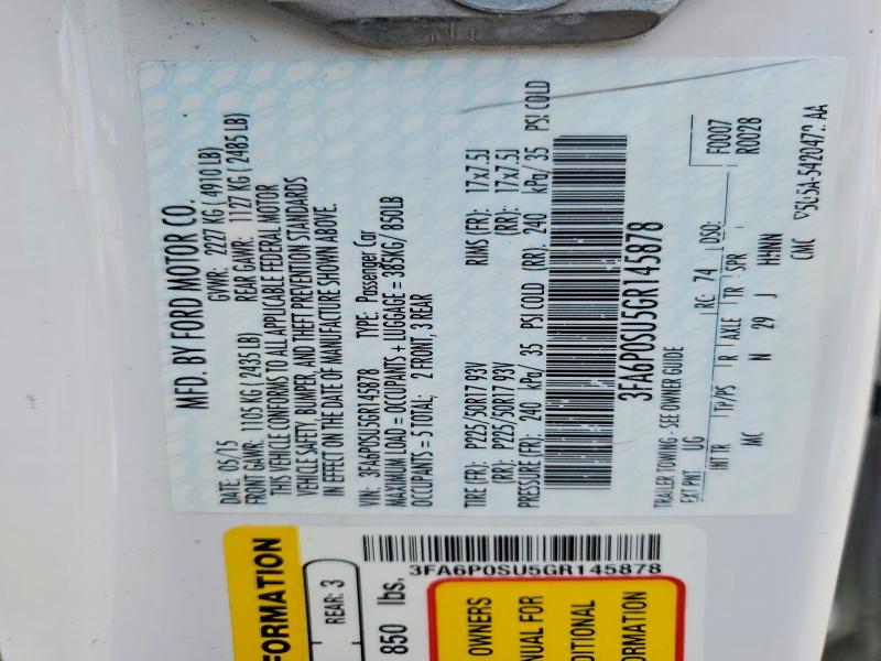 Aukcja sprzedaży 2016 Ford Fusion, vin: 3FA6P0SU5GR145878, numer aukcji: 61751636