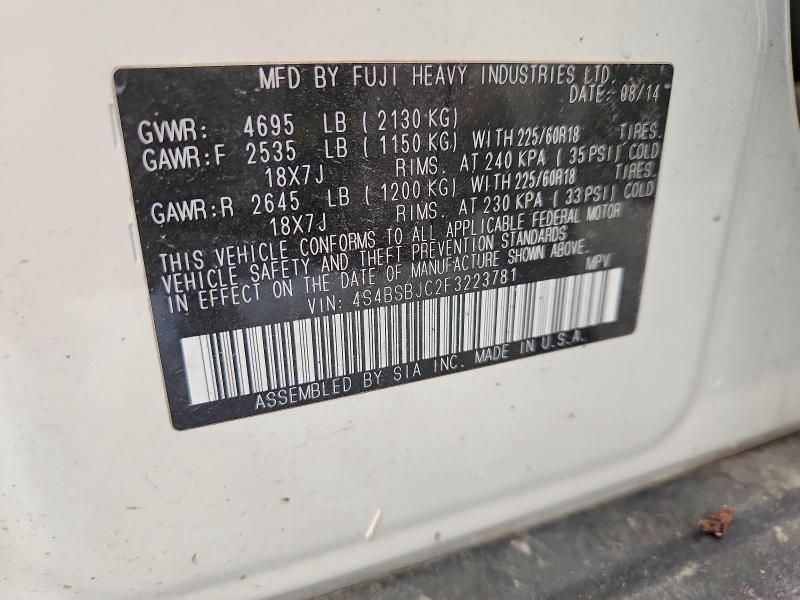 2015 Subaru Outback მანქანა იყიდება აუქციონზე, vin: 4S4BSBJC2F3223781, აუქციონის ნომერი: 60189666