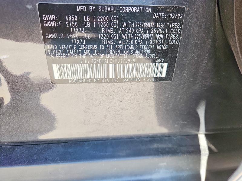 Aukcja sprzedaży 2024 Subaru Outback, vin: 4S4BTAFC7R3172959, numer aukcji: 59091956