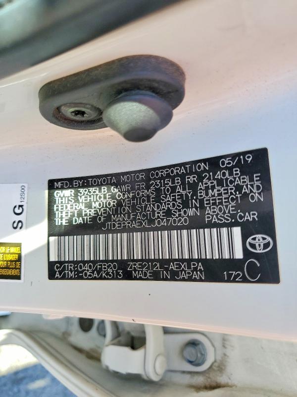 59534986 :رقم المزاد ، JTDEPRAEXLJ047020 vin ، 2020 Toyota Corolla مزاد بيع