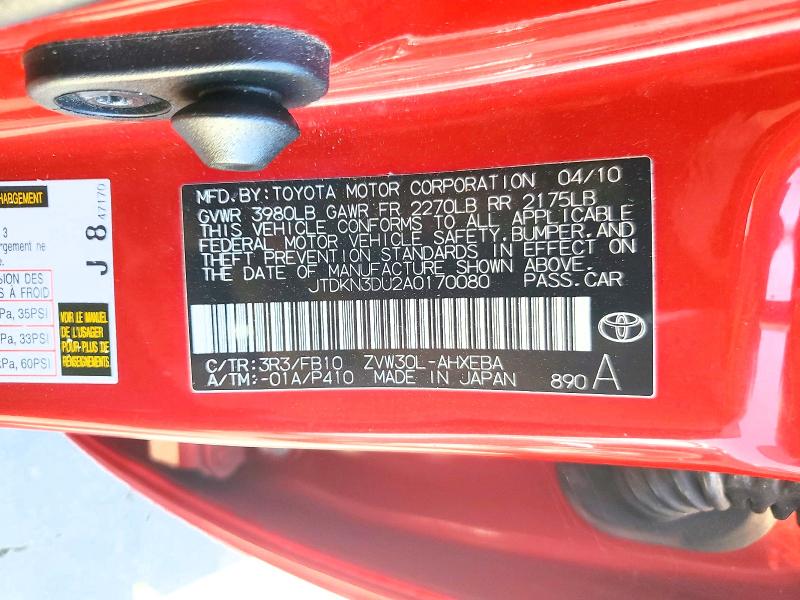 Auction sale of the 2010 Toyota Prius, vin: JTDKN3DU2A0170080, lot number: 63247246