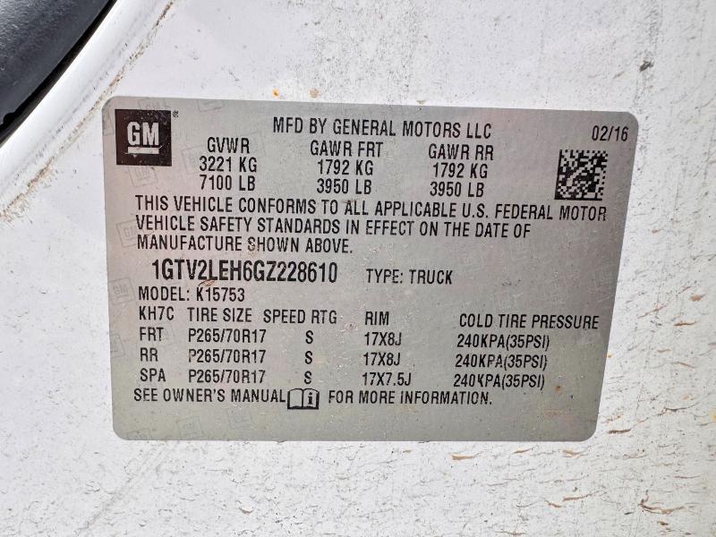 Продажа на аукционе авто 2016 Gmc Sierra, vin: 1GTV2LEH6GZ228610, номер лота: 61577116