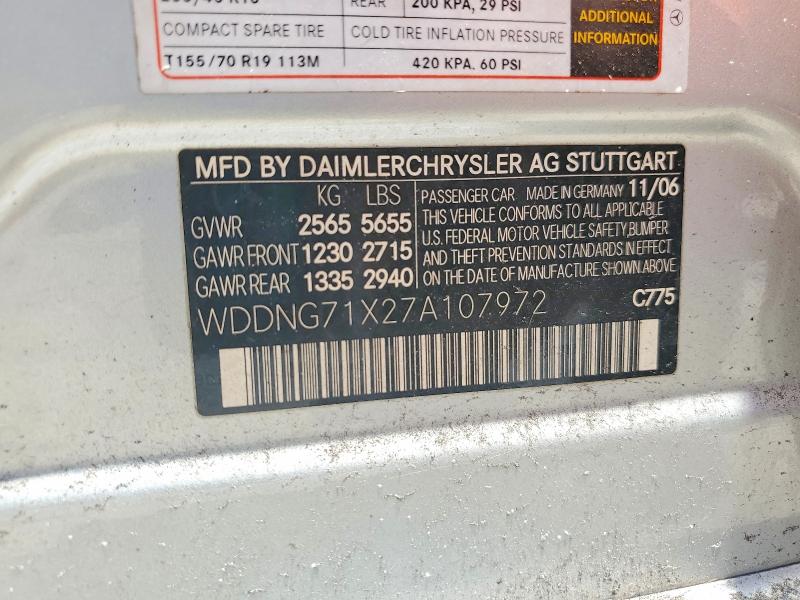 60190026 :رقم المزاد ، WDDNG71X27A107972 vin ، 2007 Mercedes-benz S مزاد بيع