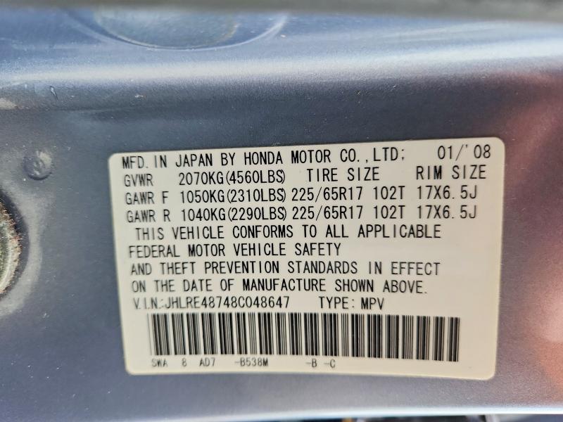 Aukcja sprzedaży 2008 Honda Cr-v, vin: JHLRE48748C048647, numer aukcji: 59986056