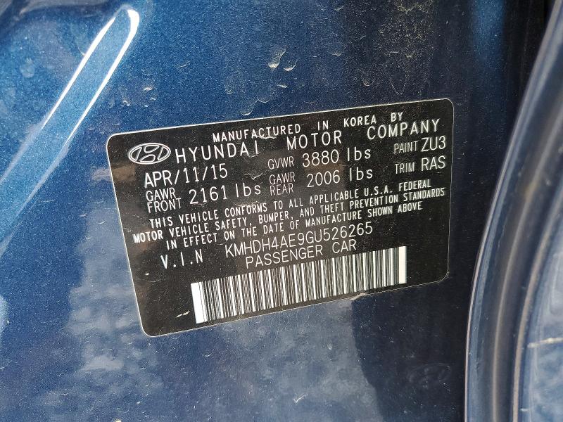 61795366 :رقم المزاد ، KMHDH4AE9GU526265 vin ، 2016 Hyundai Elantra مزاد بيع