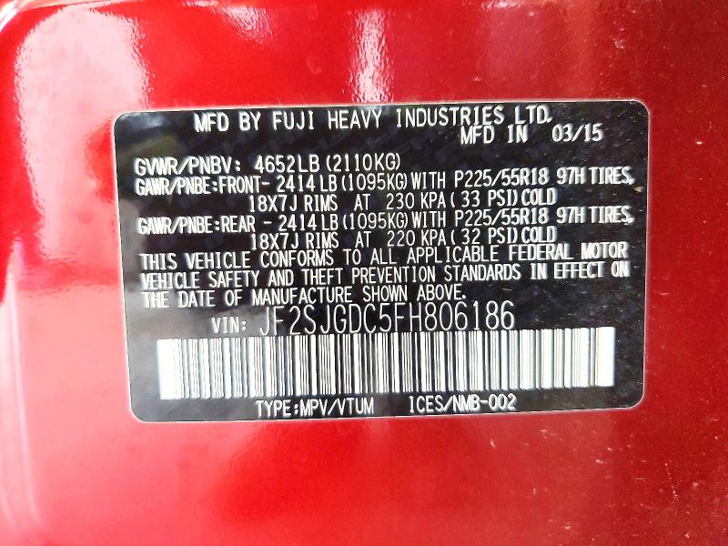 62757676 :رقم المزاد ، JF2SJGDC5FH806186 vin ، 2015 Subaru Forester مزاد بيع