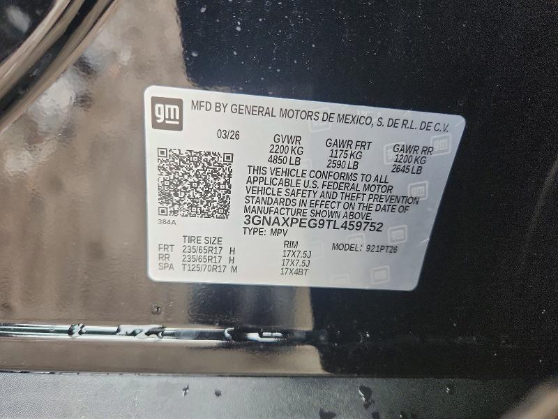 2026 Chevrolet Equinox მანქანა იყიდება აუქციონზე, vin: 3GNAXPEG9TL459752, აუქციონის ნომერი: 60853356