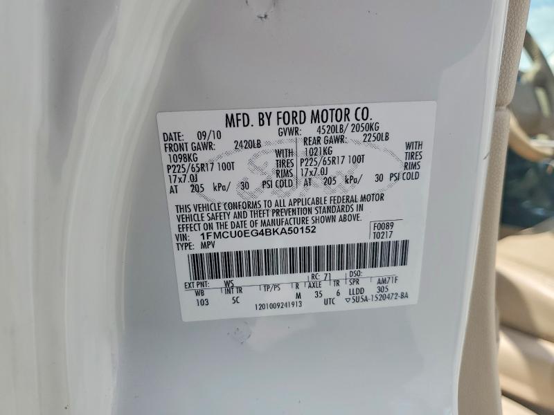 2011 Ford Escape მანქანა იყიდება აუქციონზე, vin: 1FMCU0EG4BKA50152, აუქციონის ნომერი: 60499526