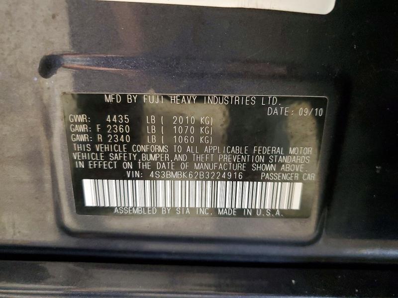 2011 Subaru Legacy მანქანა იყიდება აუქციონზე, vin: 4S3BMBK62B3224916, აუქციონის ნომერი: 62125696
