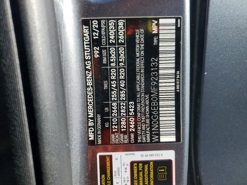 60600776 :رقم المزاد ، W1N0G6EB0MF923132 vin ، 2021 Mercedes-benz Glc مزاد بيع