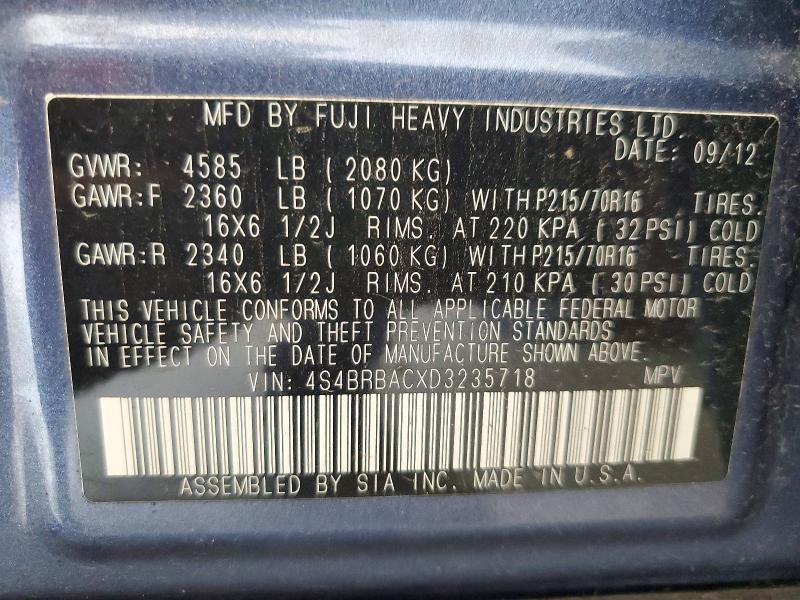 Aukcja sprzedaży 2013 Subaru Outback, vin: 4S4BRBACXD3235718, numer aukcji: 62319616
