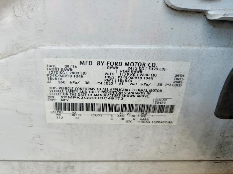 Aukcja sprzedaży 2016 Ford Edge, vin: 2FMPK3G99GBC49173, numer aukcji: 62002136
