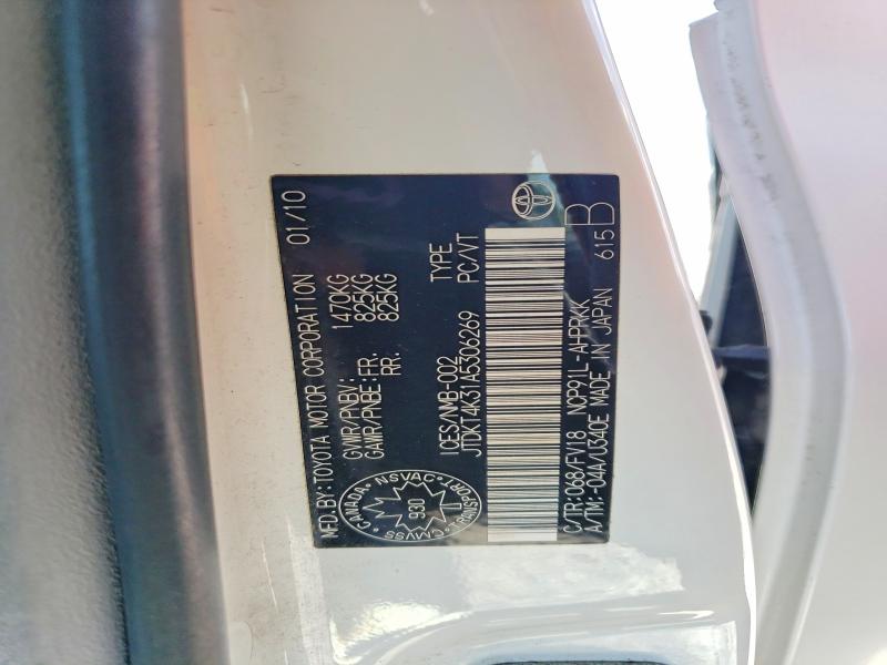 60943016 :رقم المزاد ، JTDKT4K31A5306269 vin ، 2010 Toyota Yaris مزاد بيع