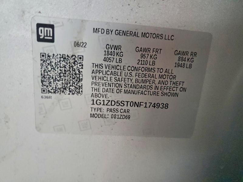 2022 Chevrolet Malibu მანქანა იყიდება აუქციონზე, vin: 1G1ZD5ST0NF174938, აუქციონის ნომერი: 59679606