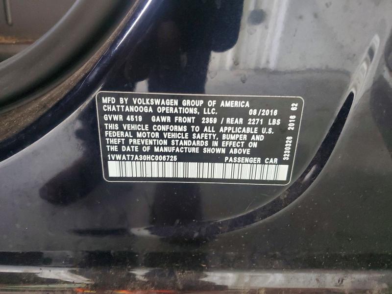 Aukcja sprzedaży 2017 Volkswagen Passat, vin: 1VWAT7A30HC006725, numer aukcji: 62128116
