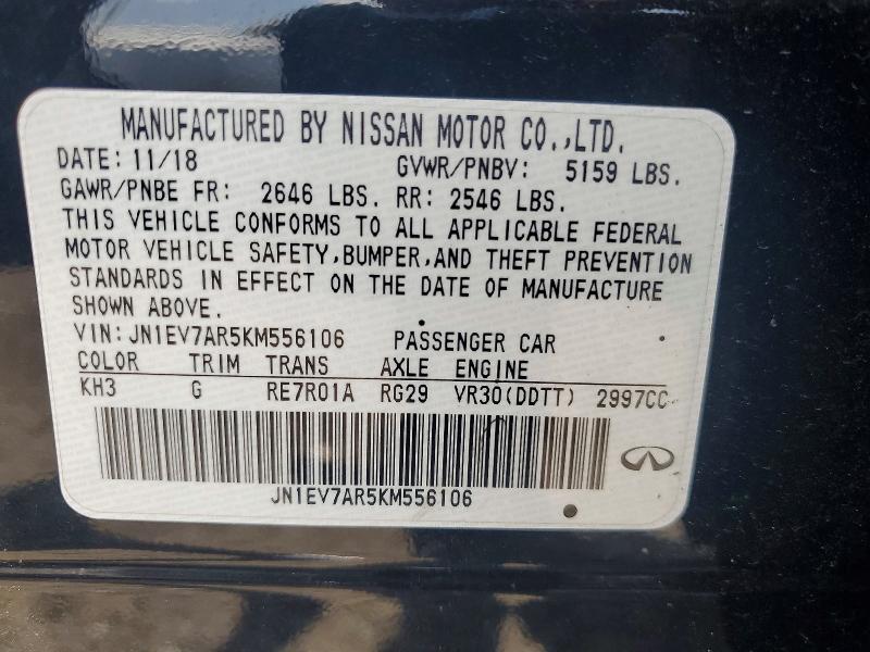 2019 Infiniti Q50 მანქანა იყიდება აუქციონზე, vin: JN1EV7AR5KM556106, აუქციონის ნომერი: 63070226