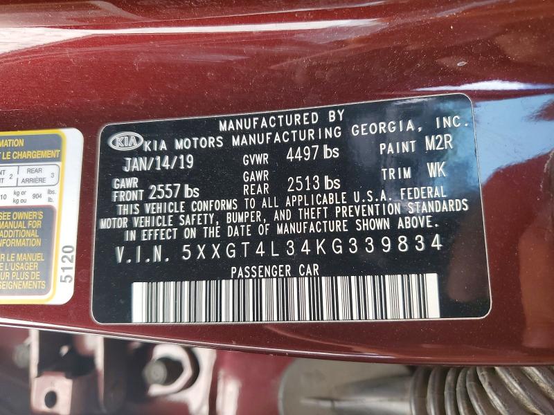 Продажа на аукционе авто 2019 Kia Optima, vin: 5XXGT4L34KG339834, номер лота: 60310086