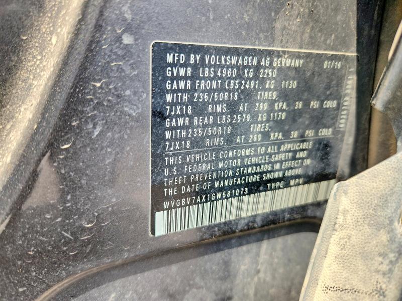 2016 Volkswagen Tiguan მანქანა იყიდება აუქციონზე, vin: WVGBV7AX1GW581073, აუქციონის ნომერი: 59644546