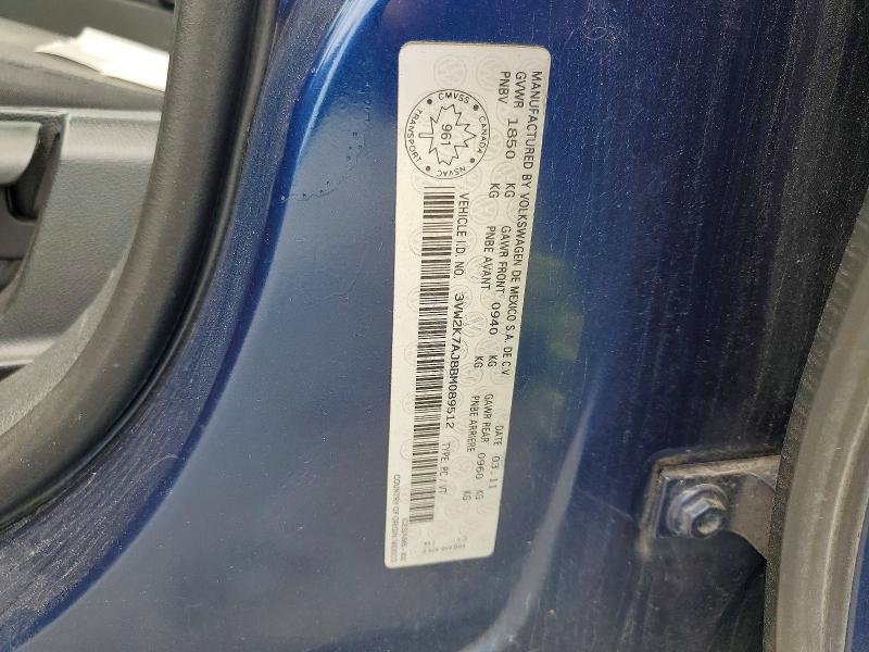 2011 Volkswagen Jetta მანქანა იყიდება აუქციონზე, vin: 3VW2K7AJ8BM089512, აუქციონის ნომერი: 60526136
