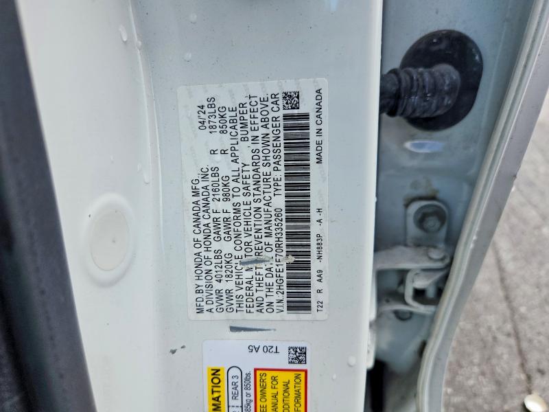 Aukcja sprzedaży 2024 Honda Civic, vin: 2HGFE1F70RH335260, numer aukcji: 61038006