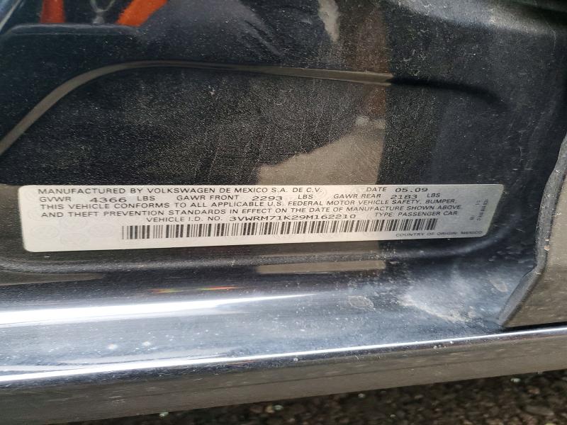 2009 Volkswagen Jetta მანქანა იყიდება აუქციონზე, vin: 3VWRM71K29M162210, აუქციონის ნომერი: 62605726