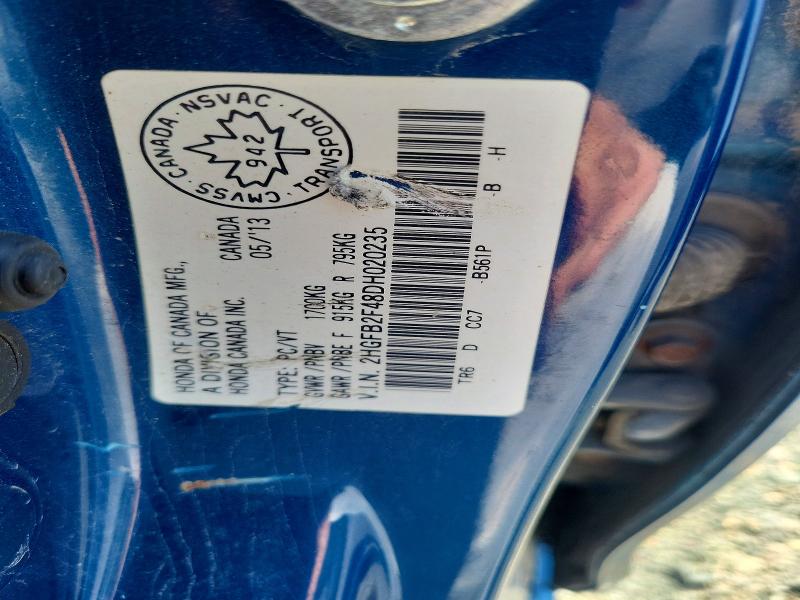 Продажа на аукционе авто 2013 Honda Civic, vin: 2HGFB2F48DH020235, номер лота: 59139086