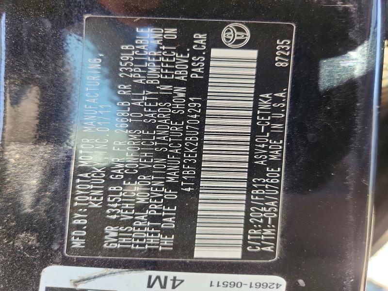 Aukcja sprzedaży 2011 Toyota Camry, vin: 4T1BF3EK2BU704291, numer aukcji: 59341486