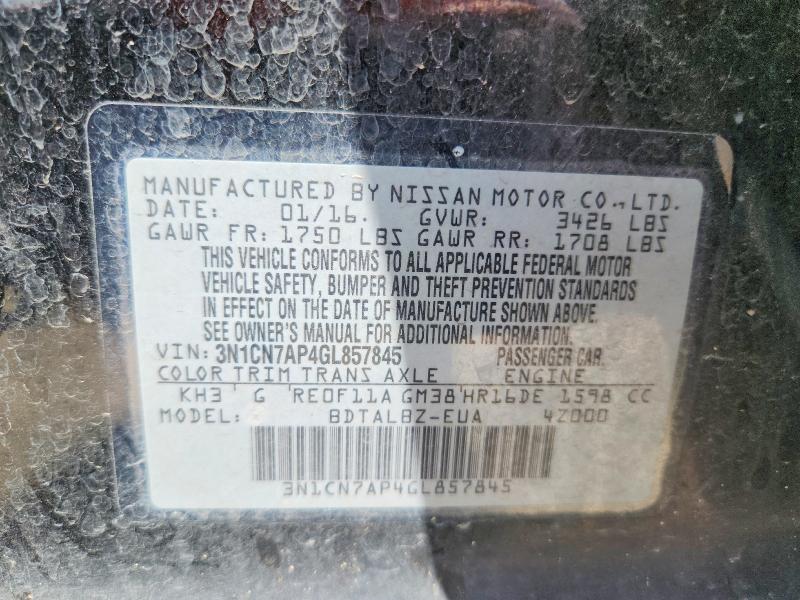 Продаж на аукціоні авто 2016 Nissan Versa, vin: 3N1CN7AP4GL857845, номер лоту: 60092756