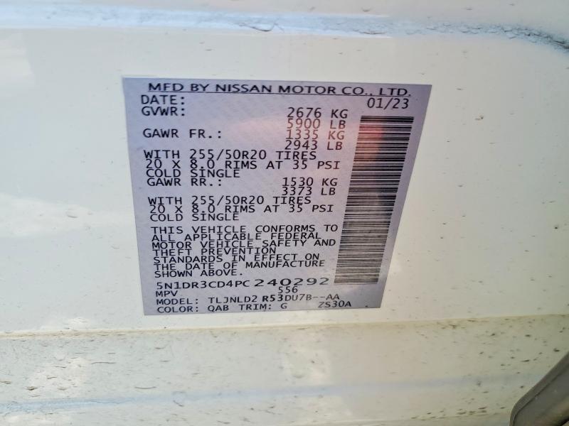 59074556 :رقم المزاد ، 5N1DR3CD4PC240292 vin ، 2023 Nissan Pathfinder مزاد بيع