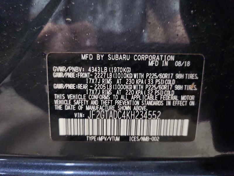 Aukcja sprzedaży 2019 Subaru Crosstrek, vin: JF2GTADC4KH234552, numer aukcji: 59683316