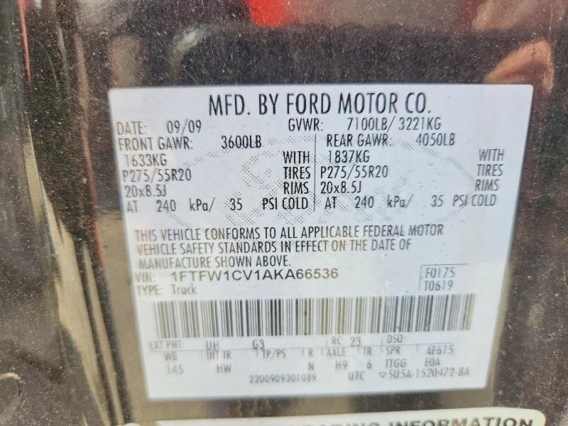Продаж на аукціоні авто 2010 Ford F150, vin: 1FTFW1CV1AKA66536, номер лоту: 60159396